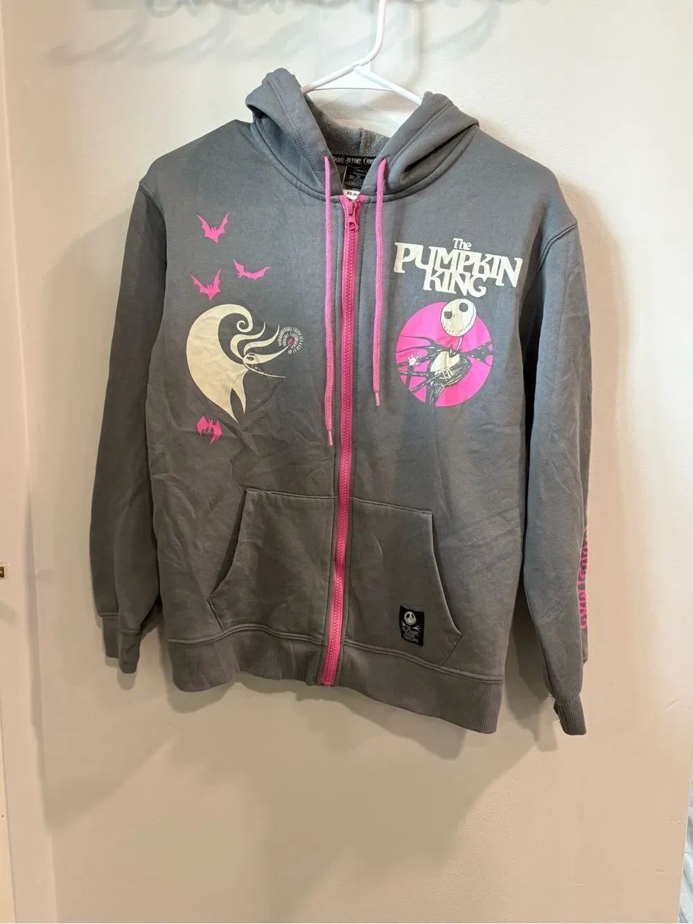 Disney The Pumpkin King Gray & Pink Zip Hoodie